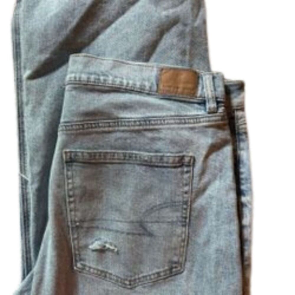 American Eagle Wide Leg Ripped Jeans Size 14 Short Y2K Distressed Denim